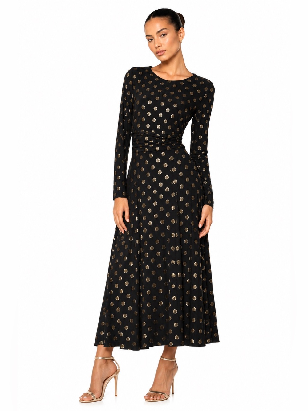 Tommy Hilfiger Black Midi Dress with Gold Dot Print NWT sz 6